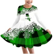 Christmas Long Sleeve Shirt Dress for Girls Crewneck Snowman Snowflake Graphic Printed Midi Dresses 4-12 Years